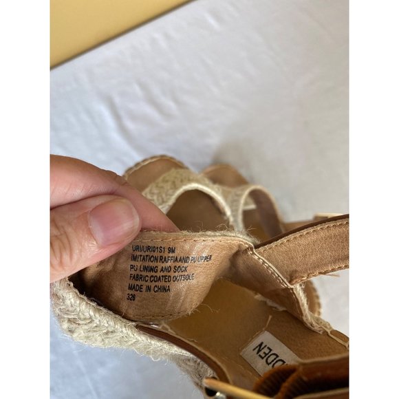 Steve Madden Tan Brown Wedge Ankle Strap Sandals Size 9 - Picture 8 of 9